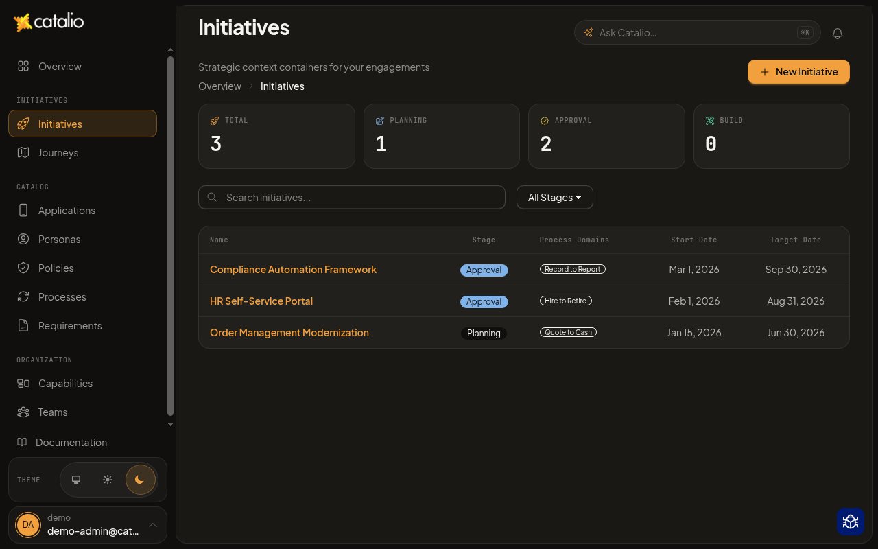 Catalio initiatives tracking multi-client delivery
