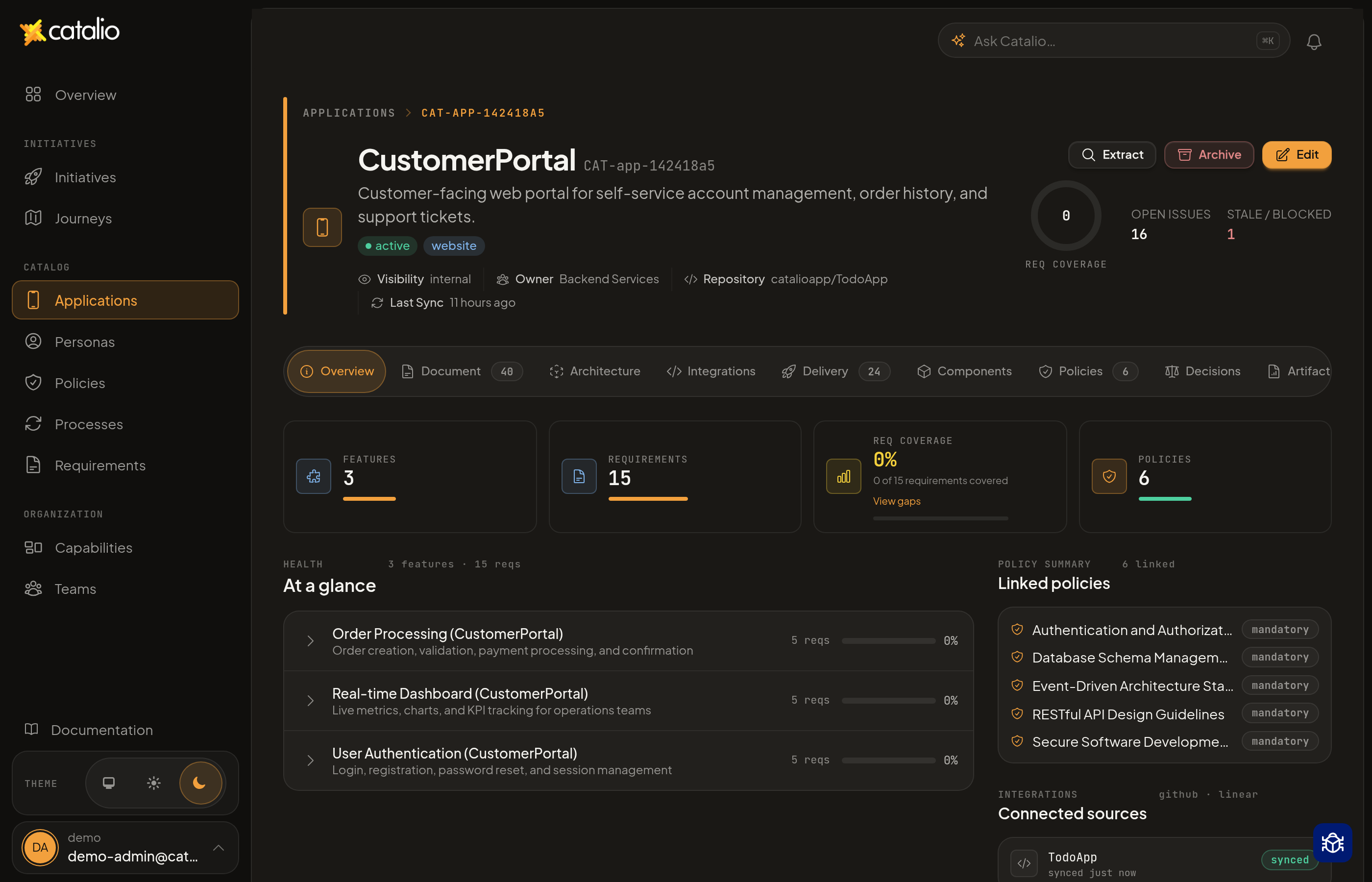 Catalio CustomerPortal application overview