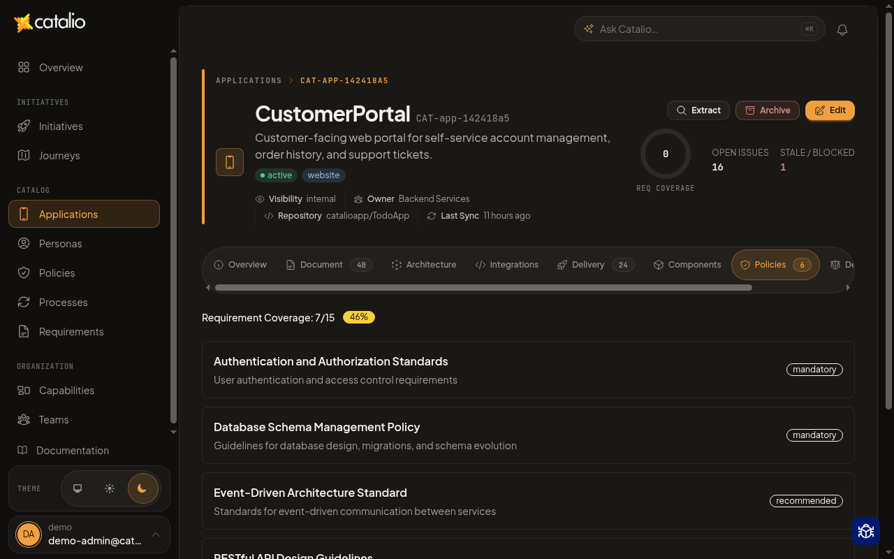 Policy coverage on an application